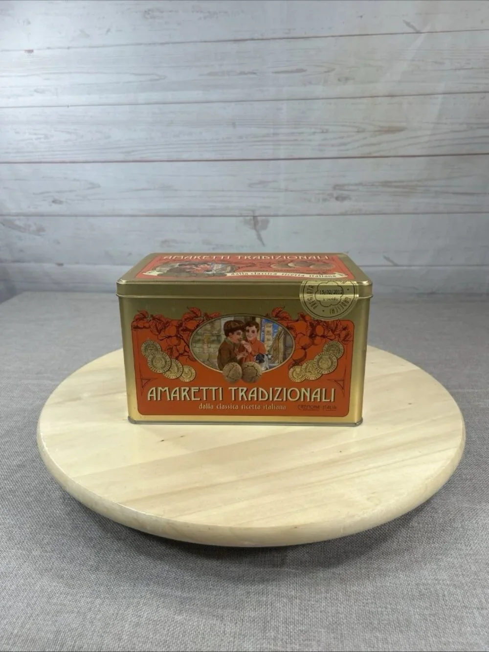 2012 Amaretti Tradizionali Italiann Cookie Tin Hinged lid Rectangle canister 7x5